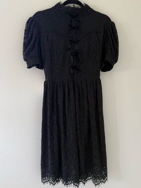 Ivy City Co Black Lace Dress Size Large NWT Romantic Puff Sleeve Bow Detail